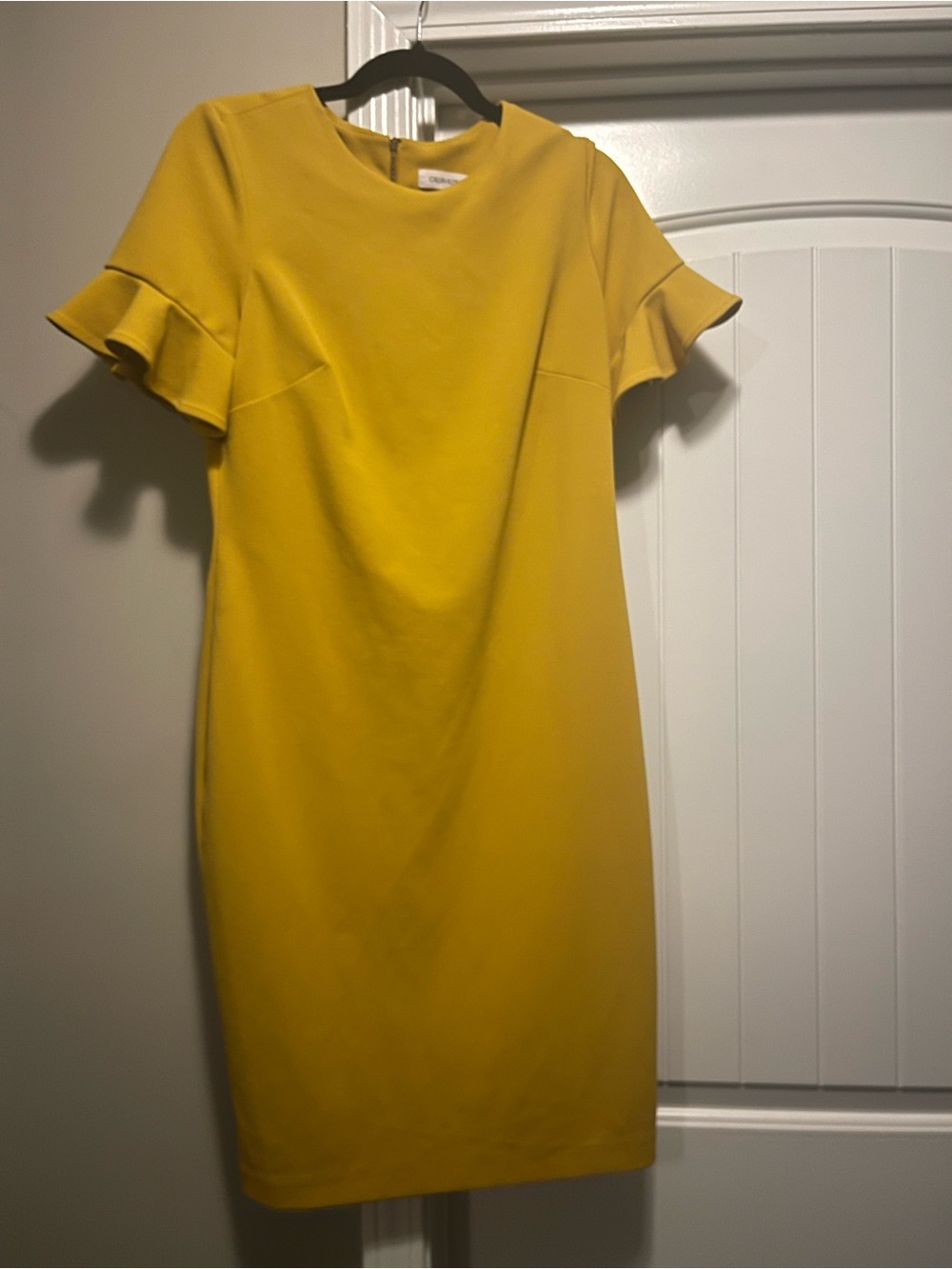Calvin Klein Mustard Yellow Ruffle Sleeve Shift Dress